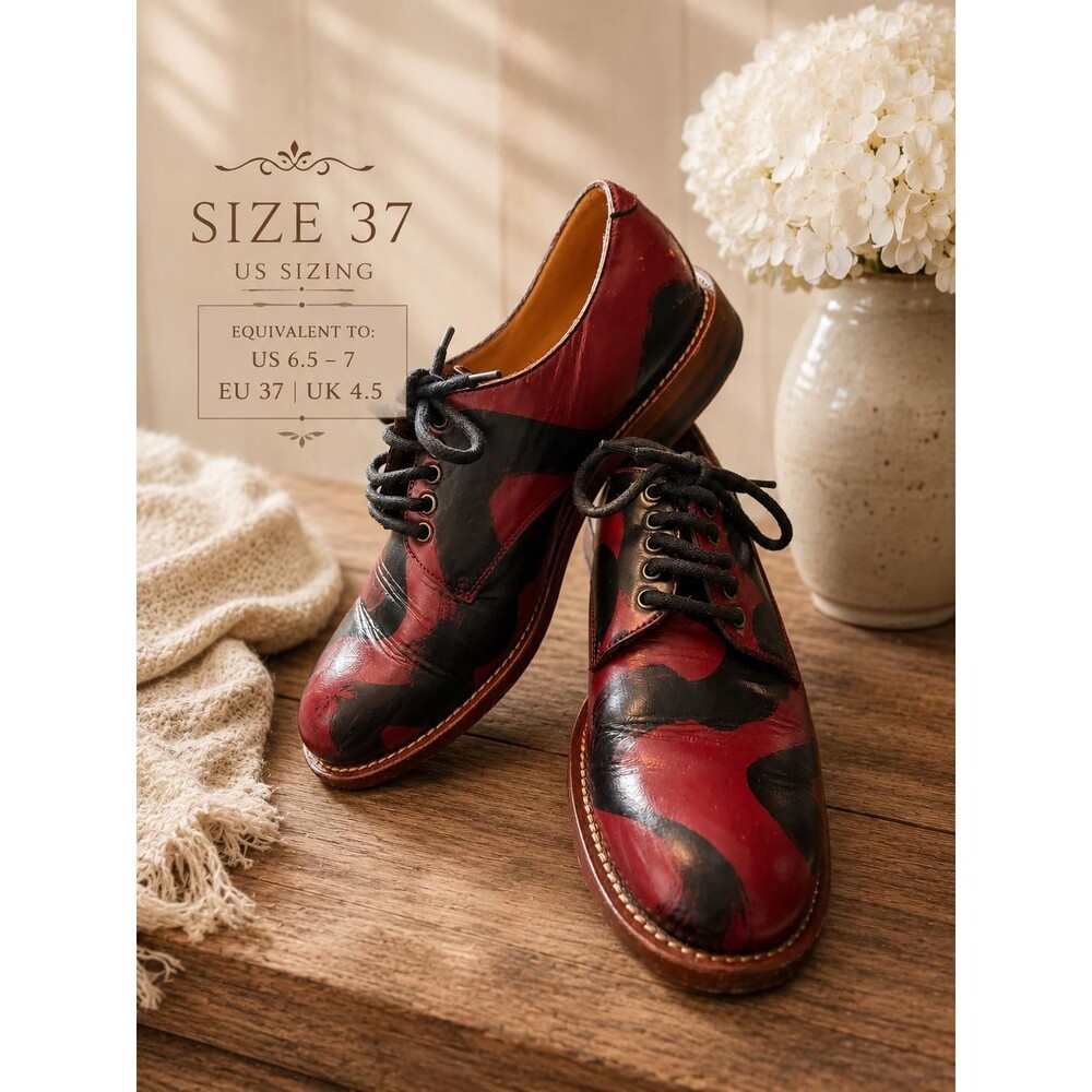 Vivienne Westwood Italian Leather Oxford Shoes Red Black Designer Derby Shoes